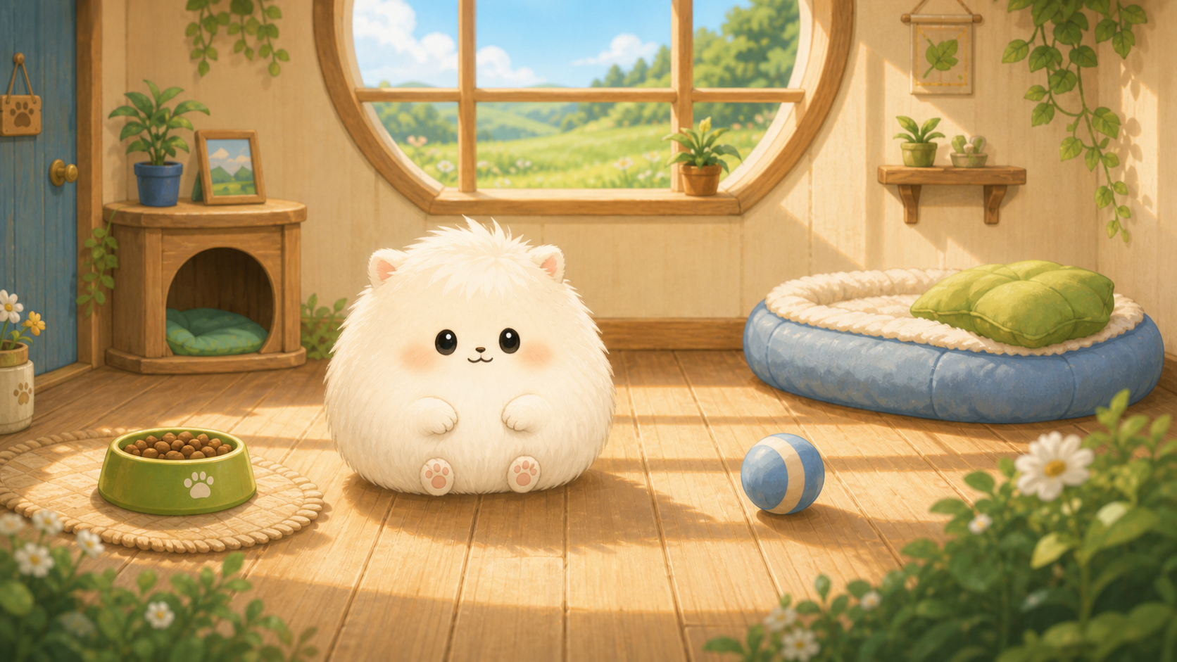 日差しの入る部屋で暮らすデジタル生命体モフまろ